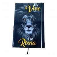 Caderno Sketchbook Grande Capa Religião Leão Ele Vive Ouro 21x14cm Miolo Com Pauta Para Escrever - 3
