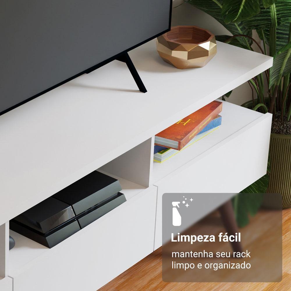 Rack Para Tv Até 65 Polegadas Com Pés Retro Branco Londres Madesa Branco - 3