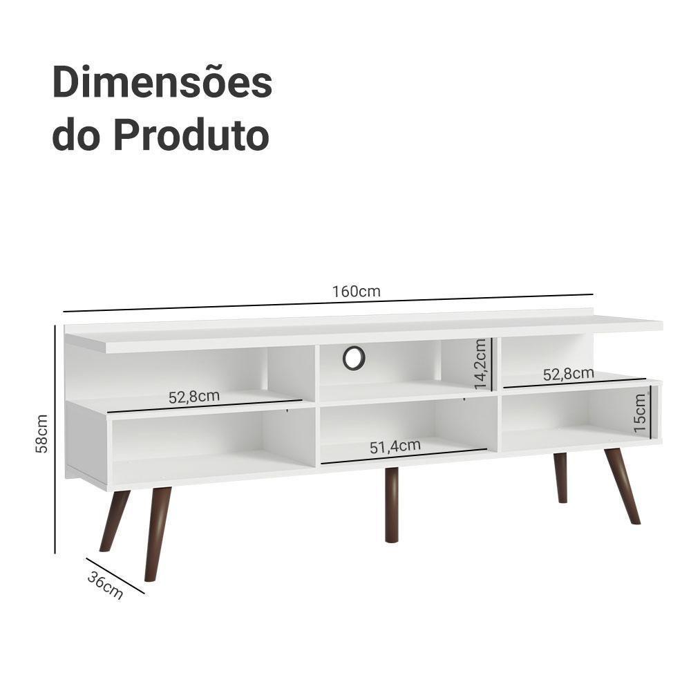 Rack Para Tv Até 65 Polegadas Com Pés Retro Branco Londres Madesa Branco - 8