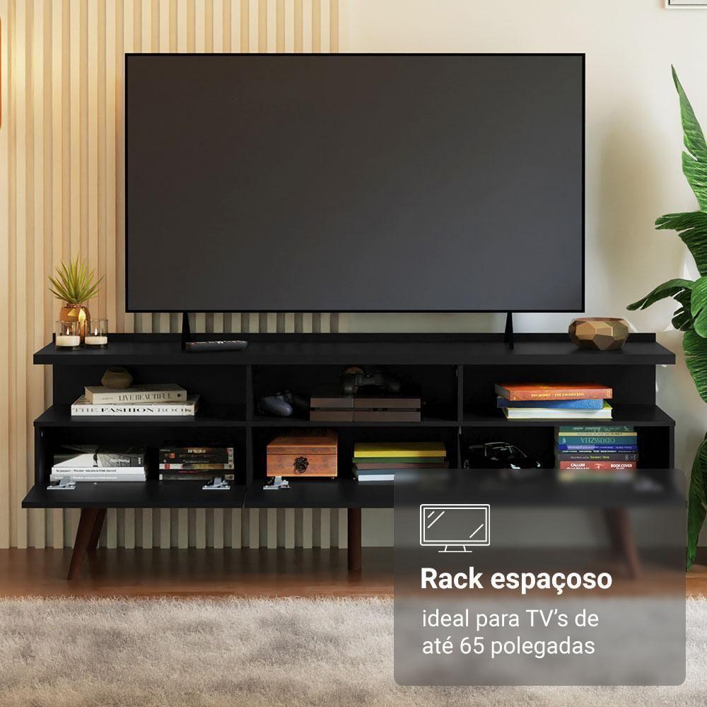 Rack Para Tv Até 65 Polegadas Com Pés Retro Preto Londres Madesa Preto - 2