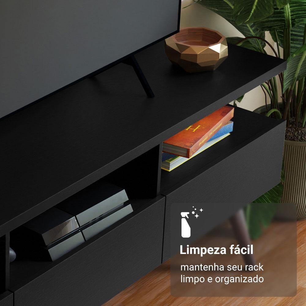 Rack Para Tv Até 65 Polegadas Com Pés Retro Preto Londres Madesa Preto - 3