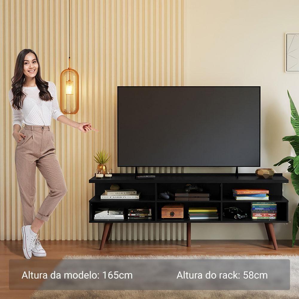 Rack Para Tv Até 65 Polegadas Com Pés Retro Preto Londres Madesa Preto - 7