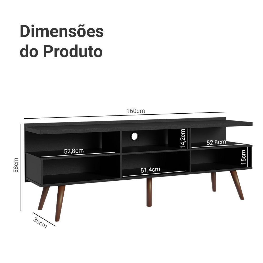 Rack Para Tv Até 65 Polegadas Com Pés Retro Preto Londres Madesa Preto - 8