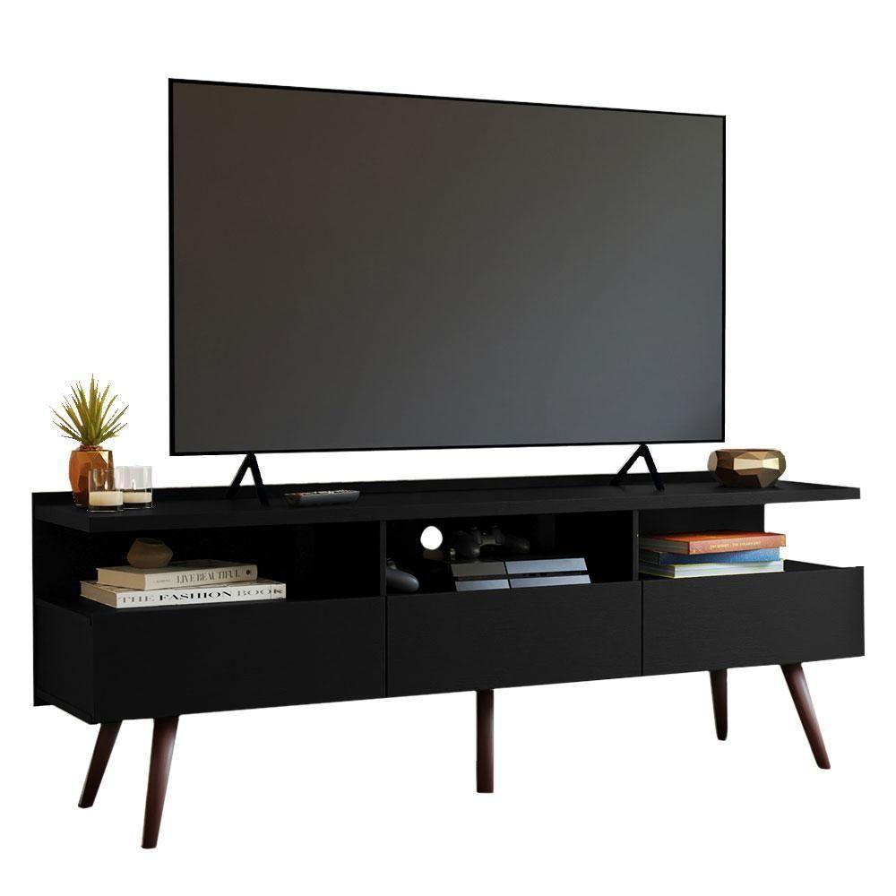 Rack Para Tv Até 65 Polegadas Com Pés Retro Preto Londres Madesa Preto - 9