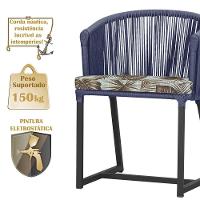 Cadeira De Jantar Noronha Alumínio Preta E6 Trama Original Azul