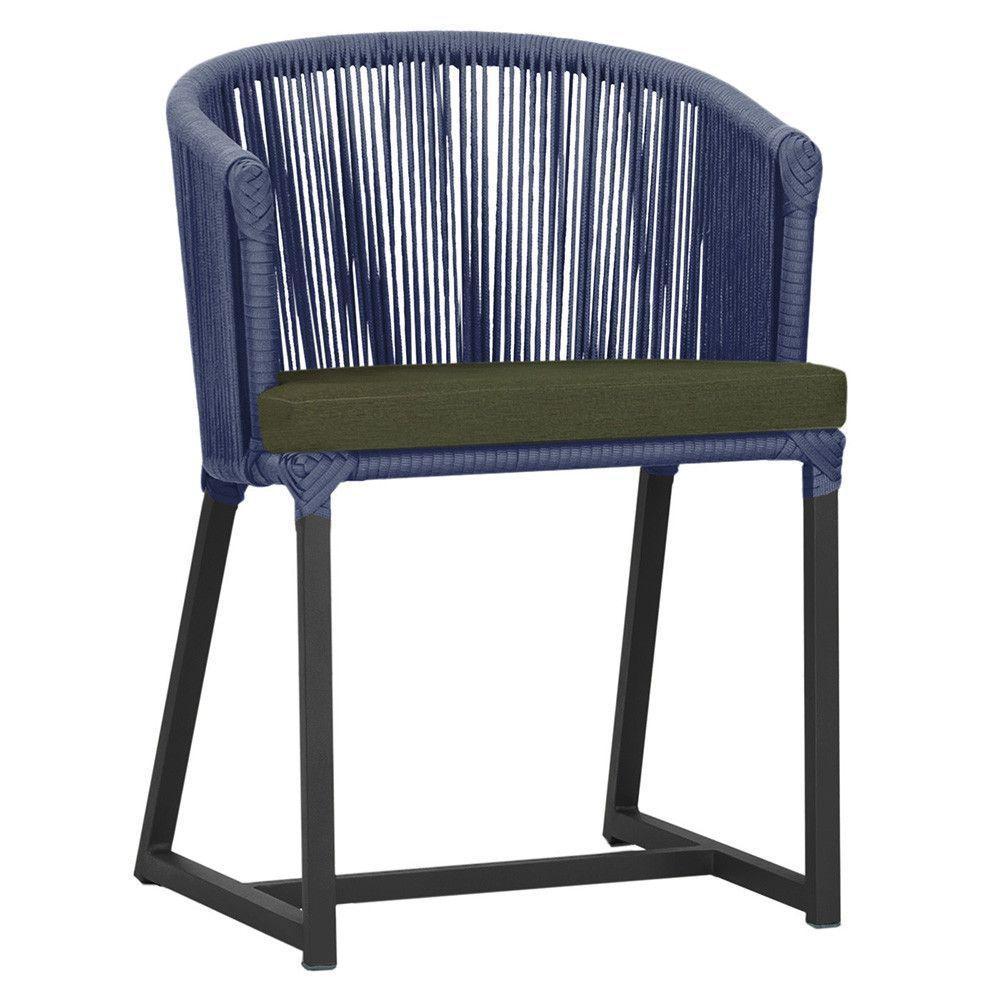 Cadeira De Jantar Noronha Alumínio Preta E13 Trama Original Azul - 1