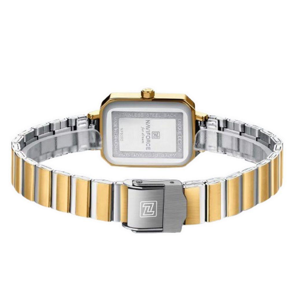 Relógio Para Mulheres Em Aço Inoxidável De Quartzo Design Quadrado à Prova D´agua Branco Dourado - 3