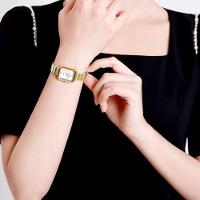 Relógio Para Mulheres Em Aço Inoxidável De Quartzo Design Quadrado à Prova D´agua Branco Dourado - 2