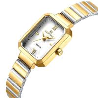 Relógio Para Mulheres Em Aço Inoxidável De Quartzo Design Quadrado à Prova D´agua Branco Dourado - 4