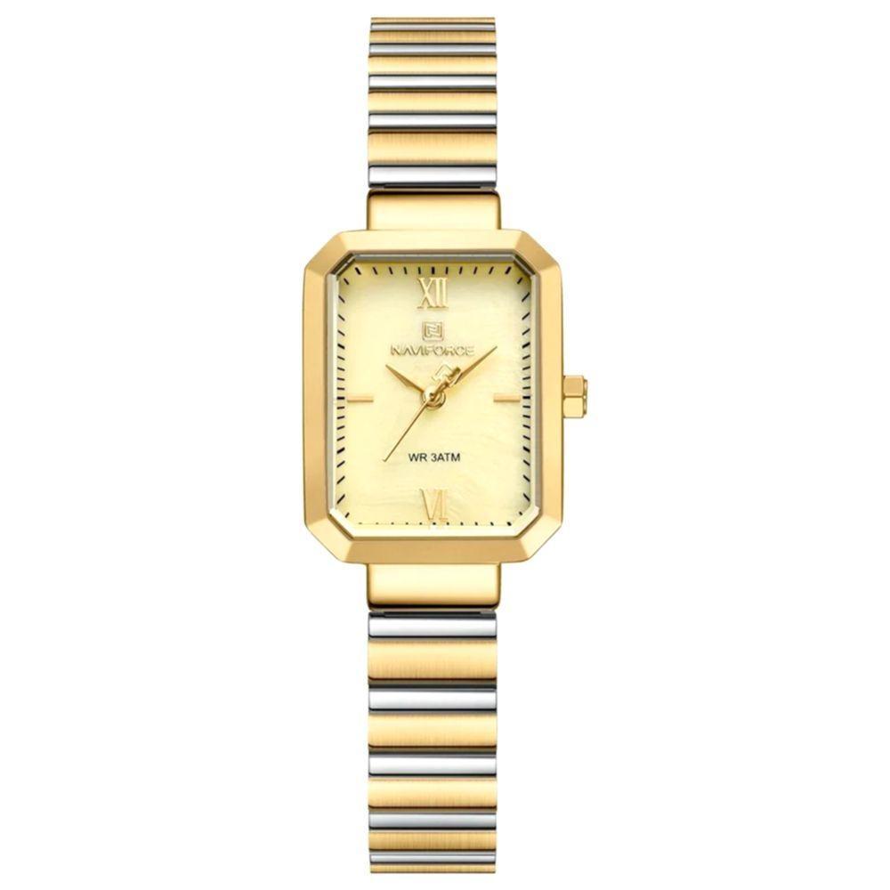 Relógio Para Mulheres Em Aço Inoxidável De Quartzo Design Quadrado à Prova D´agua Dourado - 1