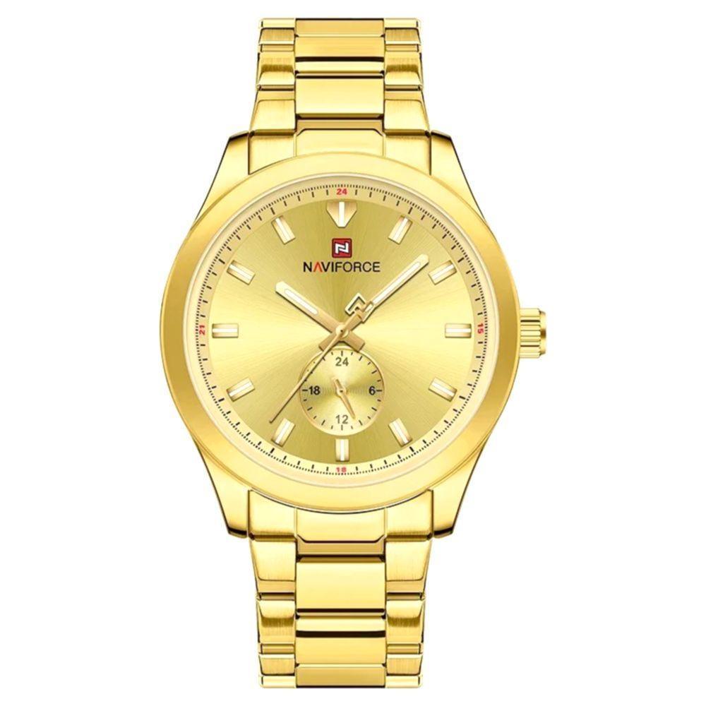 Relógio Masculino De Quartzo Esportivo Com Cronógrafo Em Aço Inoxidavel Impermeavel Dourado - 1