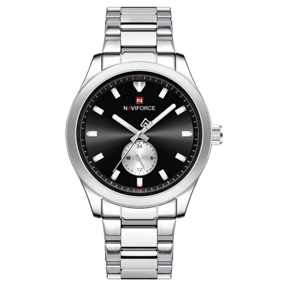Relógio Masculino De Quartzo Esportivo Com Cronógrafo Em Aço Inoxidavel Impermeavel Preto Prata - 1