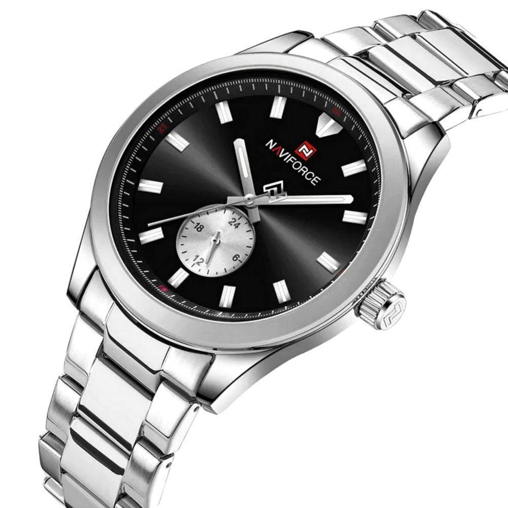 Relógio Masculino De Quartzo Esportivo Com Cronógrafo Em Aço Inoxidavel Impermeavel Preto Prata - 4