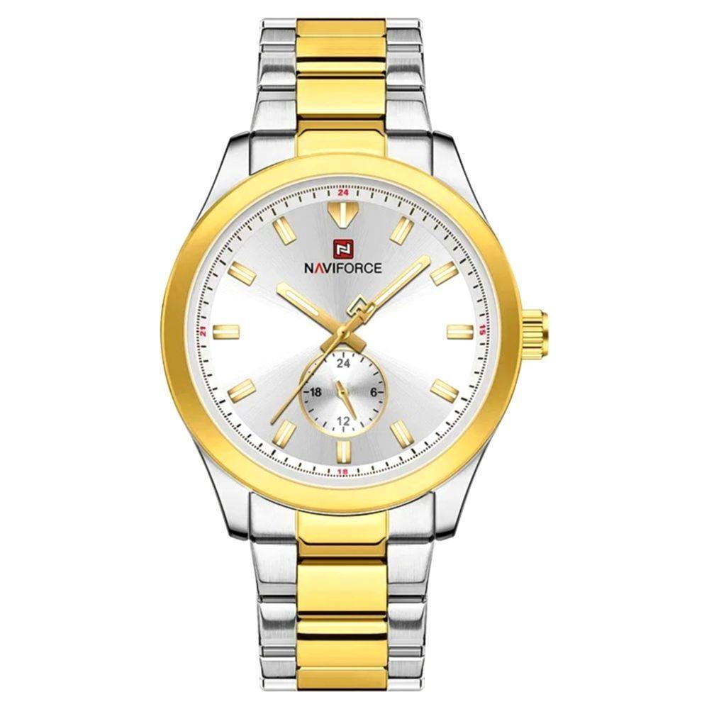 Relógio Masculino De Quartzo Esportivo Com Cronógrafo Em Aço Inoxidavel Impermeavel Branco Dourado - 1