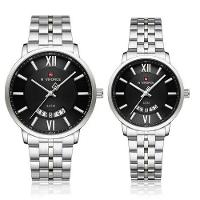 Relogio De Pulso Conjunto Casal Em Aço Inoxidável De Quartzo Design Casual Impermeavel 3atm Preto Prata - 1