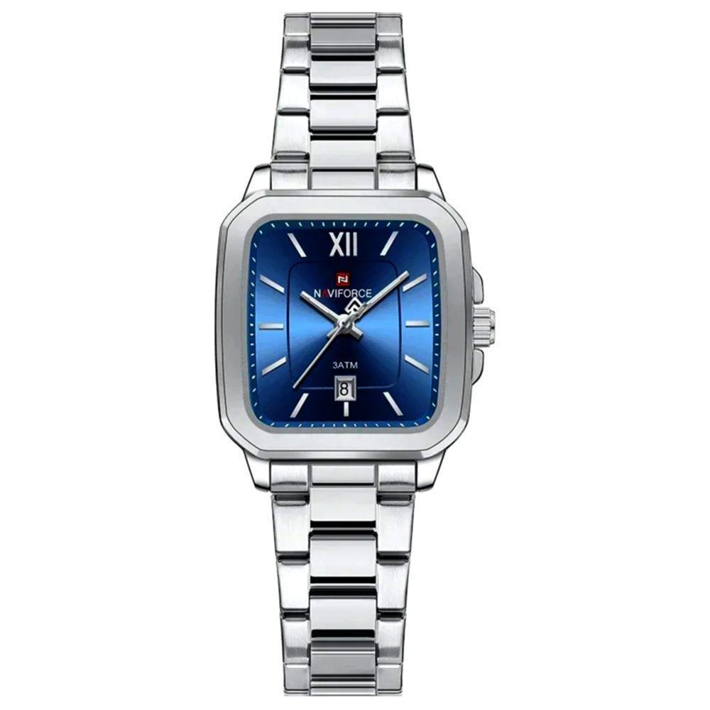 Relógio De Quartzo Feminino Casual Mostrador Quadrado Pulseira Em Aço Inoxidável Impermeavel Azul - 1