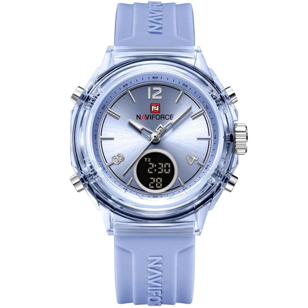 Relógio Feminino Display Duplo Design Fashion Retro De Quartzo Mostrador Redondo Luminoso Azul Claro - 1