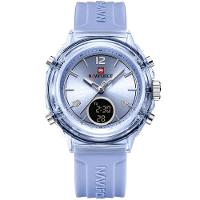 Relógio Feminino Display Duplo Design Fashion Retro De Quartzo Mostrador Redondo Luminoso Azul Claro - 1