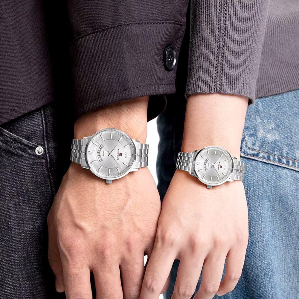 Relogio De Pulso Conjunto Casal Em Aço Inoxidável De Quartzo Design Casual Impermeavel 3atm Branco - 2