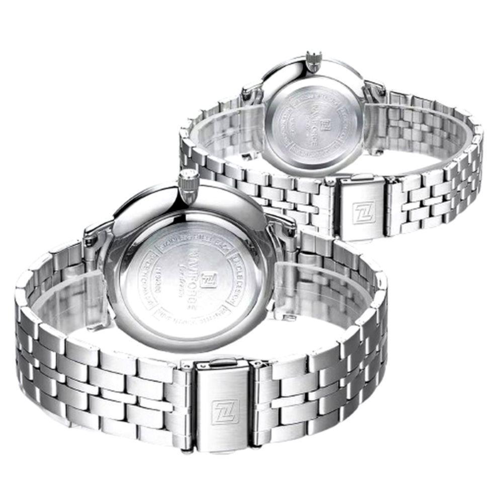 Relogio De Pulso Conjunto Casal Em Aço Inoxidável De Quartzo Design Casual Impermeavel 3atm Branco - 3