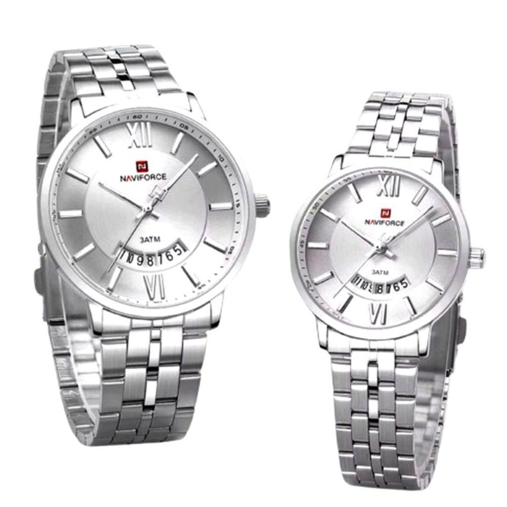 Relogio De Pulso Conjunto Casal Em Aço Inoxidável De Quartzo Design Casual Impermeavel 3atm Branco - 4