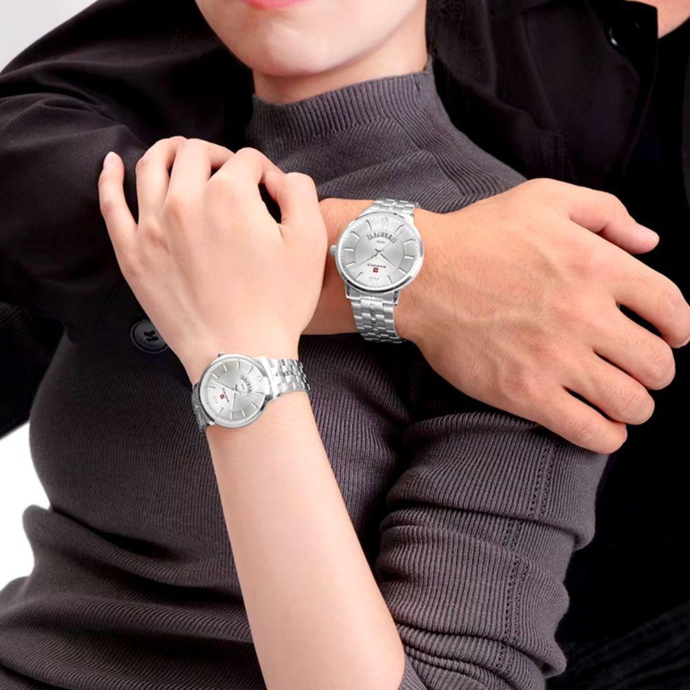 Relogio De Pulso Conjunto Casal Em Aço Inoxidável De Quartzo Design Casual Impermeavel 3atm Branco - 5