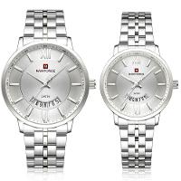 Relogio De Pulso Conjunto Casal Em Aço Inoxidável De Quartzo Design Casual Impermeavel 3atm Branco - 1