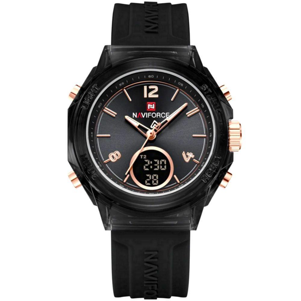 Relógio Feminino Display Duplo Design Fashion Retro De Quartzo Mostrador Redondo Luminoso Preto - 1