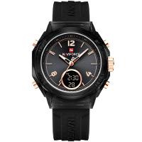 Relógio Feminino Display Duplo Design Fashion Retro De Quartzo Mostrador Redondo Luminoso Preto - 1