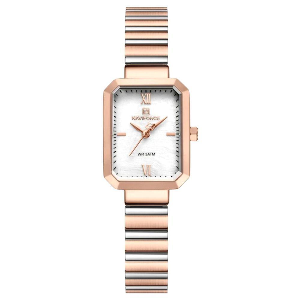 Relógio Para Mulheres Em Aço Inoxidável De Quartzo Design Quadrado à Prova D´agua Branco - 1