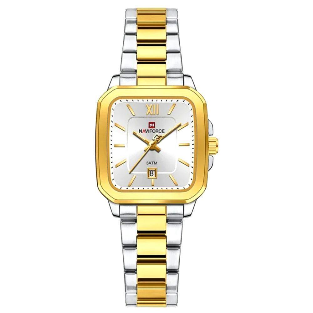 Relógio De Quartzo Feminino Casual Mostrador Quadrado Pulseira Em Aço Inoxidável Impermeavel Dourado Prata - 1