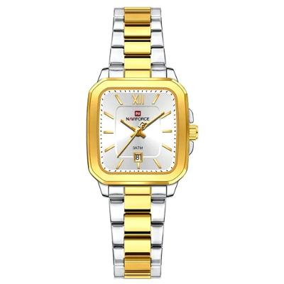 Relógio De Quartzo Feminino Casual Mostrador Quadrado Pulseira Em Aço Inoxidável Impermeavel Dourado Prata