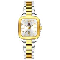 Relógio De Quartzo Feminino Casual Mostrador Quadrado Pulseira Em Aço Inoxidável Impermeavel Dourado Prata - 1