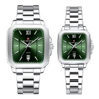 Relogios De Pulso Analógico Conjunto De Casal Em Aço Inoxidavel Design Quadrado Impermeavel Verde - 1