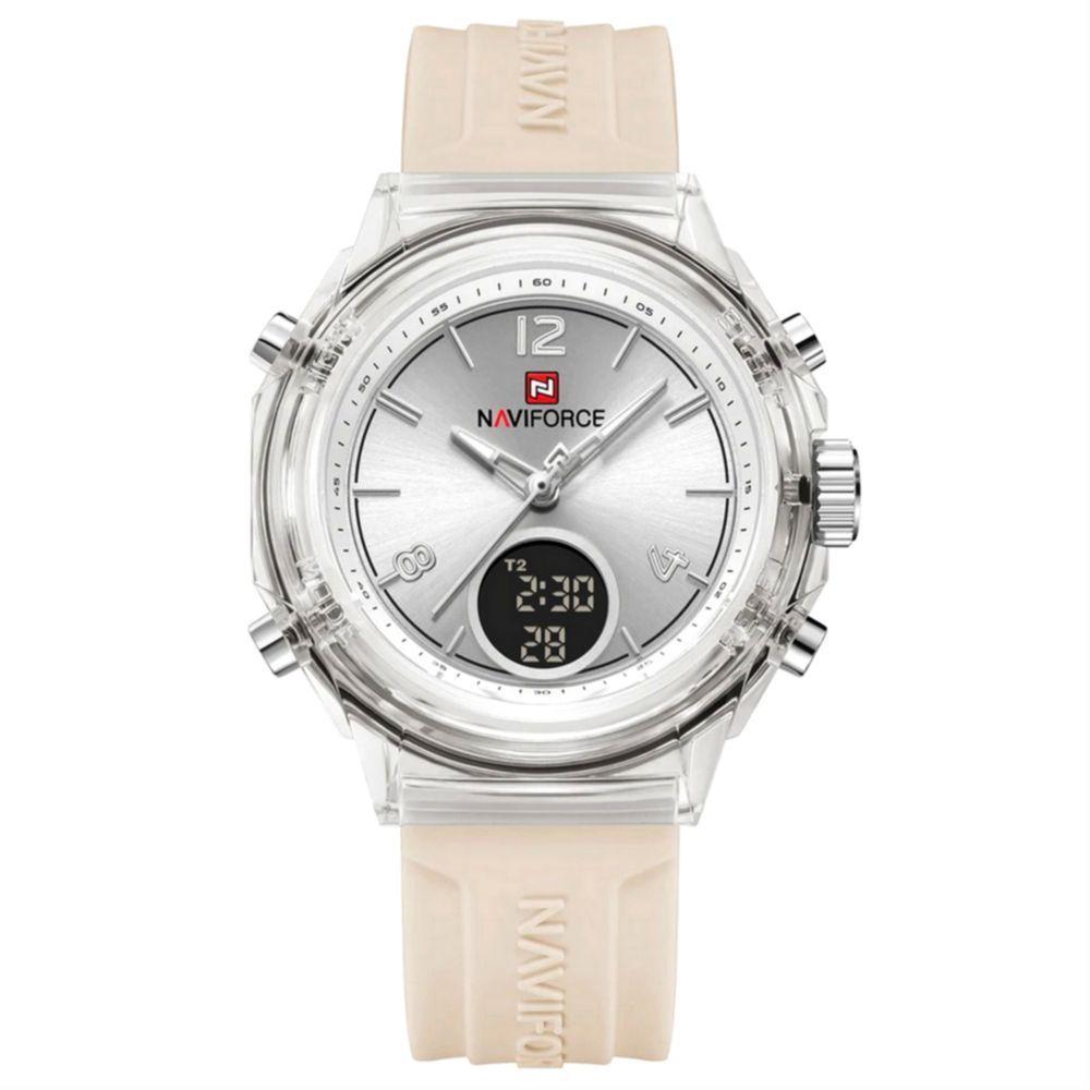 Relógio Feminino Display Duplo Design Fashion Retro De Quartzo Mostrador Redondo Luminoso Bege - 1