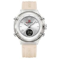 Relógio Feminino Display Duplo Design Fashion Retro De Quartzo Mostrador Redondo Luminoso Bege - 1