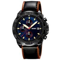 Relógio De Quartzo Masculino Pulseira De Couro Genuíno Multifuncional 3atm Impermeável Azul - 1