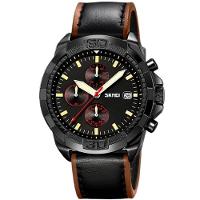 Relógio De Quartzo Masculino Pulseira De Couro Genuíno Multifuncional 3atm Impermeável Preto - 1