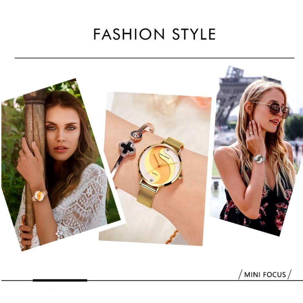 Relógio De Quartzo Feminino Display Analógico De Malha Em Aço Inoxidavel Impermeavel Rose - 2