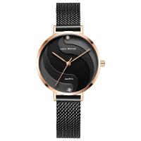 Relógio De Quartzo Feminino Display Analógico De Malha Em Aço Inoxidavel Impermeavel Preto - 1