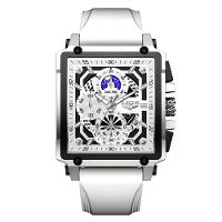 Relógio Quartzo Com Cronógrafo Esportivo Masculino Design Tonneau Impermeável 3atm Branco - 1