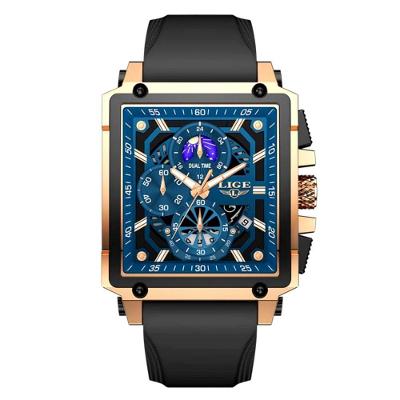 Relógio Quartzo Com Cronógrafo Esportivo Masculino Design Tonneau Impermeável 3atm Azul