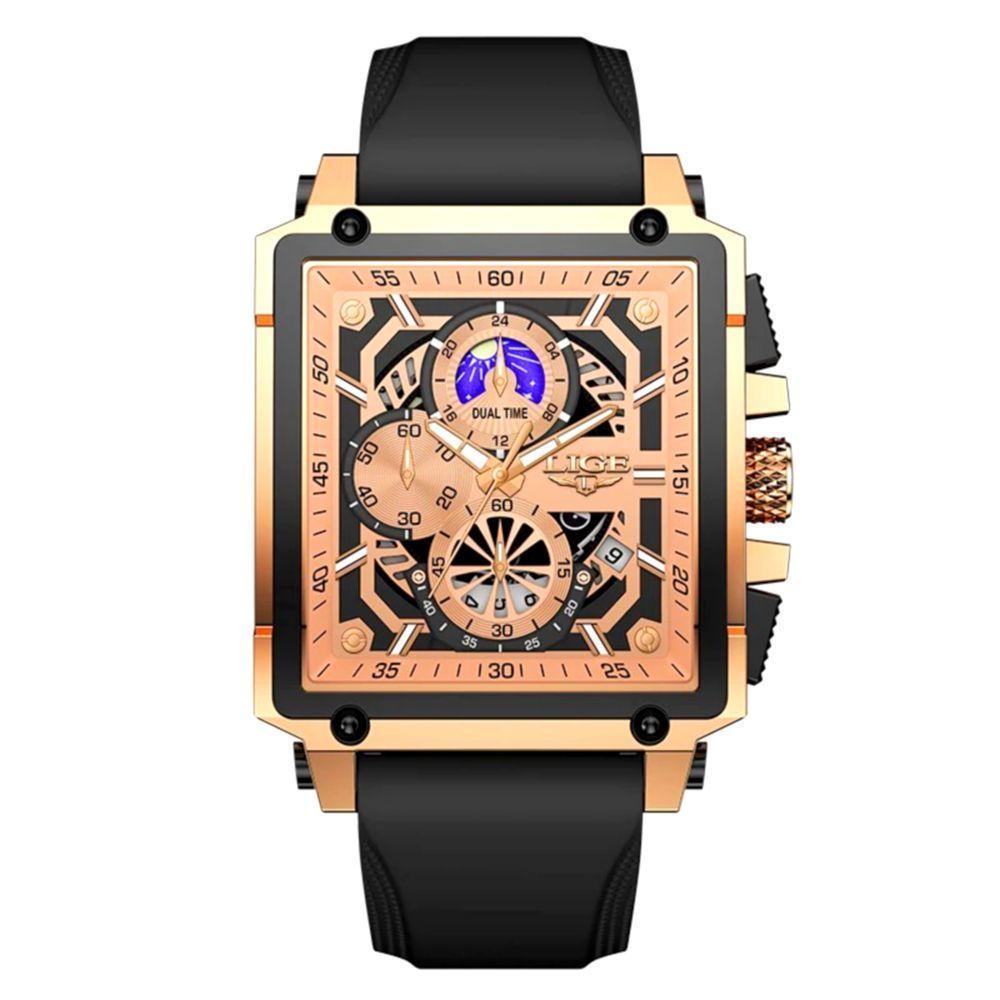 Relógio Quartzo Com Cronógrafo Esportivo Masculino Design Tonneau Impermeável 3atm Rose - 1