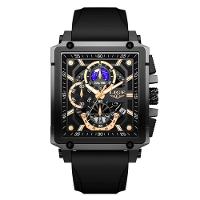 Relógio Quartzo Com Cronógrafo Esportivo Masculino Design Tonneau Impermeável 3atm Preto - 1