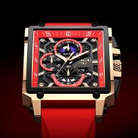 Relógio Quartzo Com Cronógrafo Esportivo Masculino Design Tonneau Impermeável 3atm Vermelho