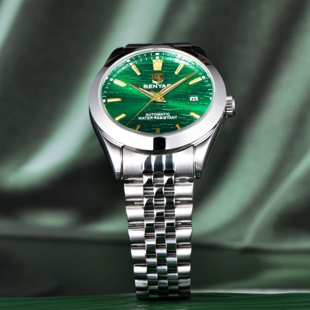 Relógio De Pulso Mecânico Automático Clássico Em Aço Inoxidável Com Data Automatica Impermeavel Verde - 2