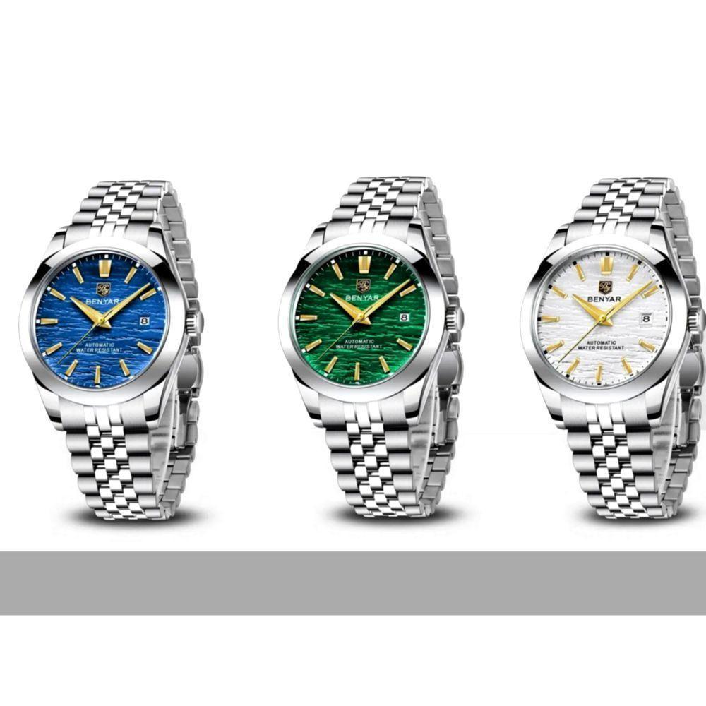 Relógio De Pulso Mecânico Automático Clássico Em Aço Inoxidável Com Data Automatica Impermeavel Branco - 2