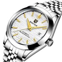 Relógio De Pulso Mecânico Automático Clássico Em Aço Inoxidável Com Data Automatica Impermeavel Branco - 6