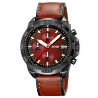 Relógio De Quartzo Masculino Pulseira De Couro Genuíno Multifuncional 3atm Impermeável Vermelho - 1
