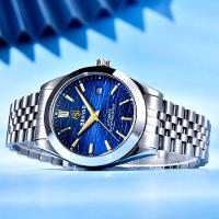 Relógio De Pulso Mecânico Automático Clássico Em Aço Inoxidável Com Data Automatica Impermeavel Azul - 3
